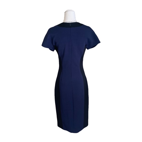 St. John Color Block Knit Fitted Sheath Dress Navy & Black sz 2 - Picture 4 of 8